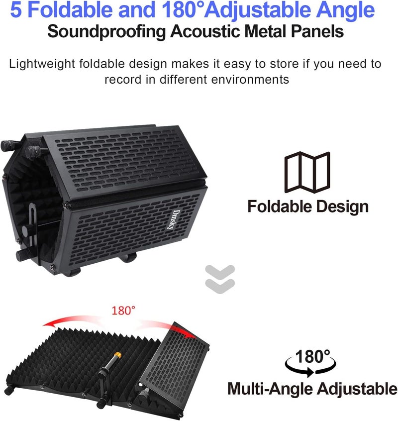 Dmsky Recording Microphone Isolation Shield with Pop Filter & Tripod Stand,Foldable Mic Shield with Triple Sound Insulation, High Density Mic Sound Shield for Studio, Podcasts, Singing,Broadcasting - Image 2